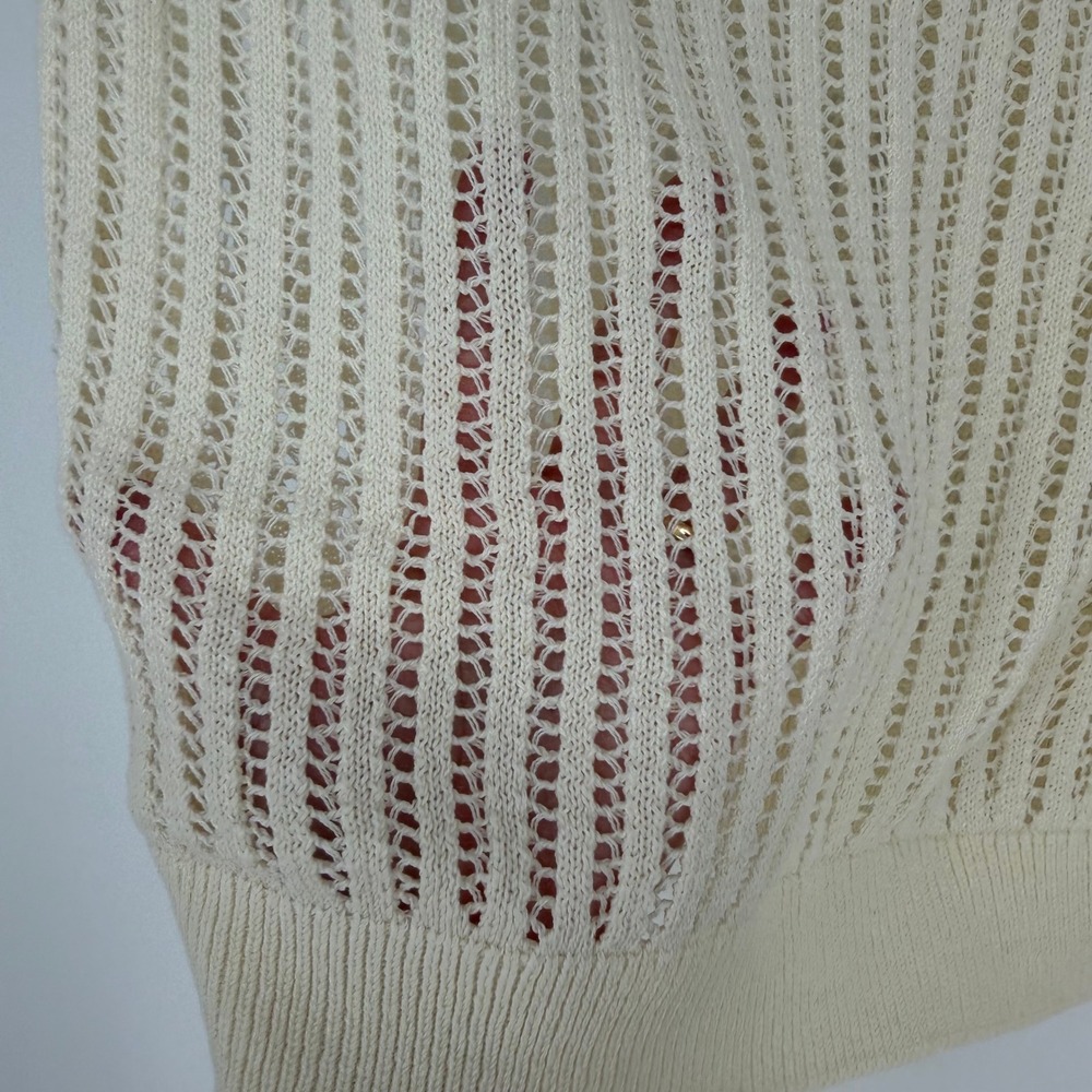 Uniqlo Sweater Vest Womens Medium Cream Pointelle Open Knit Preppy Minimalist - Picture 2 of 6